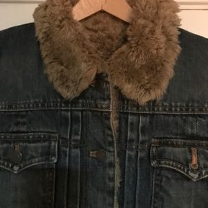 Large Gap Denim Jeans Jacket Fur Lined Coat